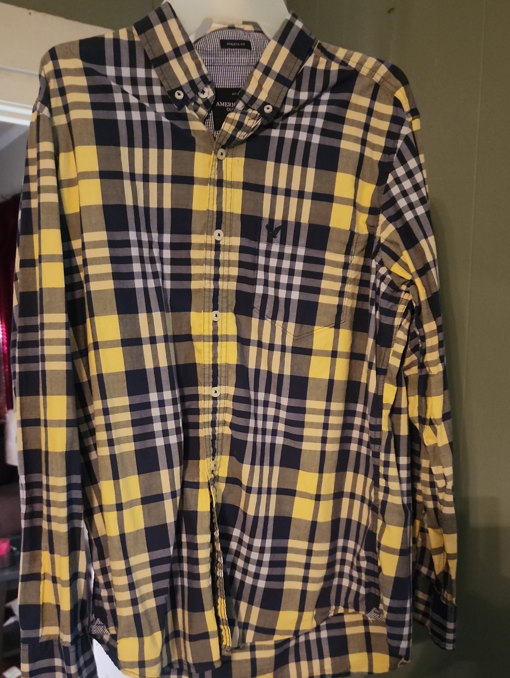 American Eagle Outfitters Yellow & Navy Plaid Button-Down Shirt